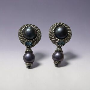 Judith Ripka elegant Silver and Blue Pearl Earrings